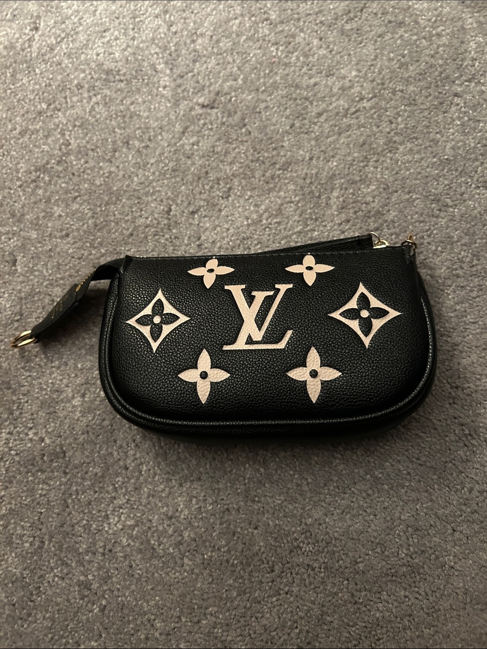 Dupe Louis Vuitton Black Clutch with Cream Monogram Accents